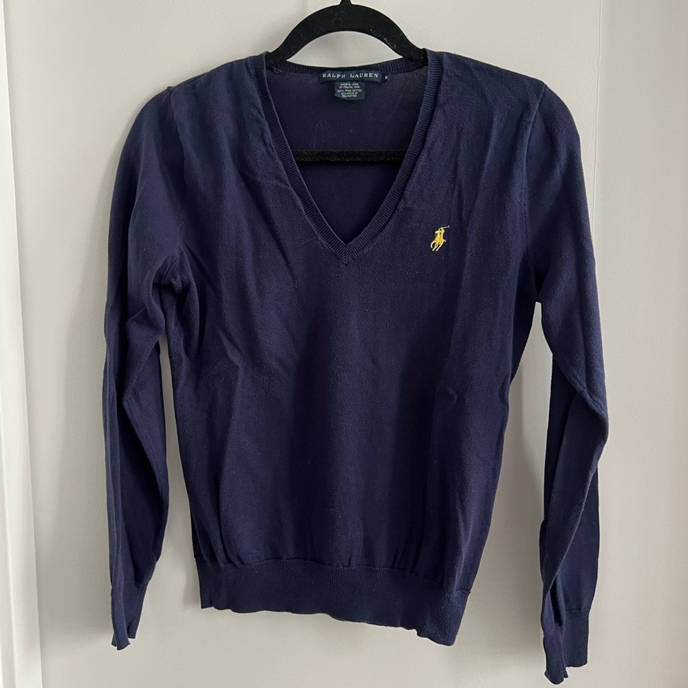Ralph Lauren lightweight navy blue v neck sweater
